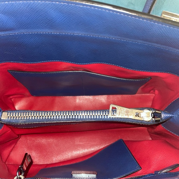 Prada Blue Saffiano Leather Double Twist Lock Cuir Twin Top Handle/Satchel - Picture 10 of 16